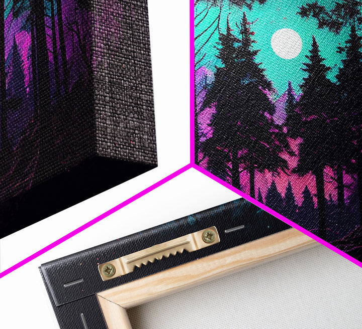 Fantasy forest art, full moon visible through the trees, framed canvas print, framed wall art