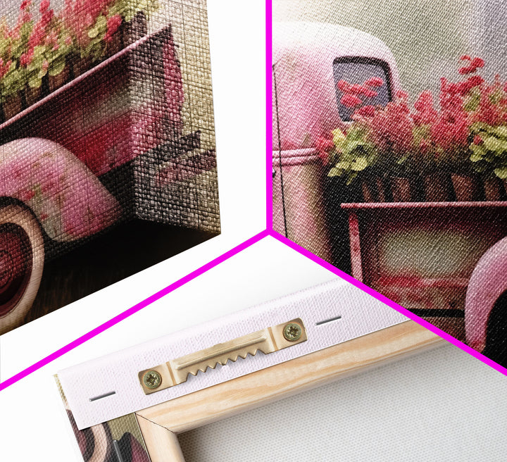 Framed Picture of old truck with beautiful flowers in bed of truck, farmhouse living, old barn, farmhouse distressed, framed canvas print