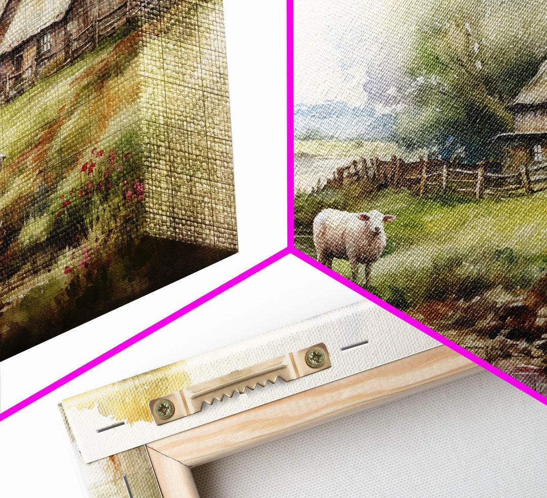 Sheep Grazing By The River, Vintage Art Canvas Print, Vintage Home Decor, Large Canvas Wall Art, Vintage Farmhouse Decor, Vintage Landscape