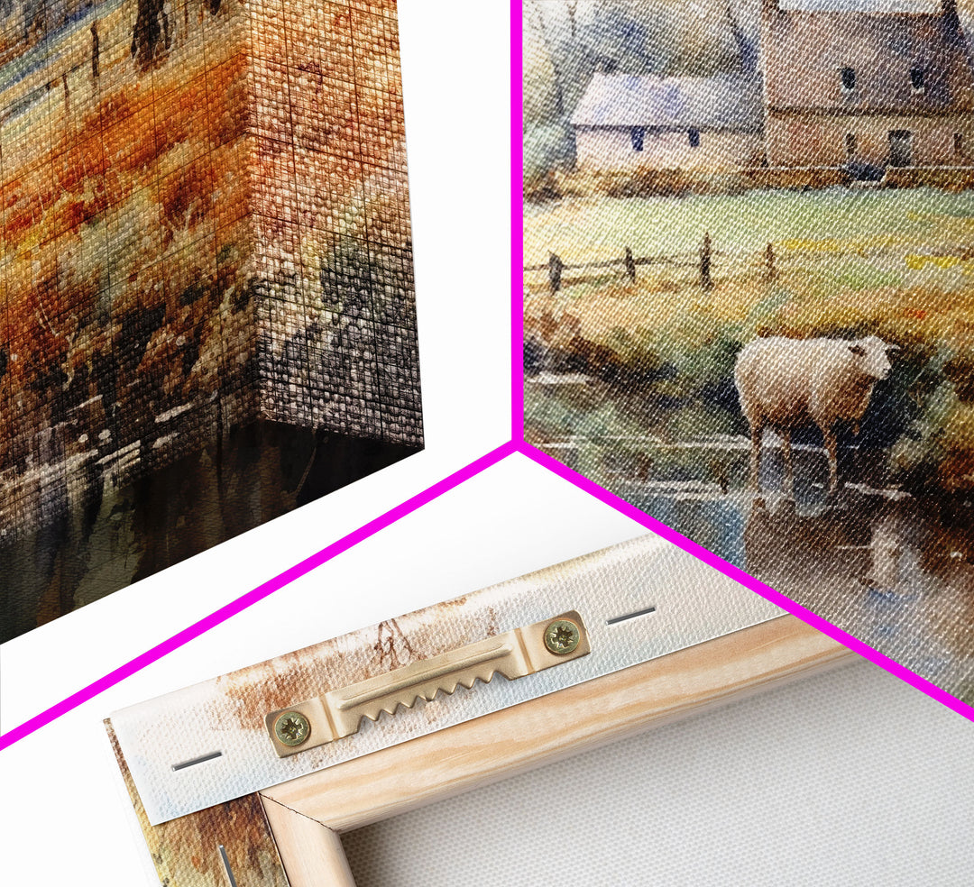 Sheep Grazing By The River, Vintage Art Canvas Print, Vintage Home Decor, Large Canvas Wall Art, Vintage Farmhouse Decor, Vintage Landscape
