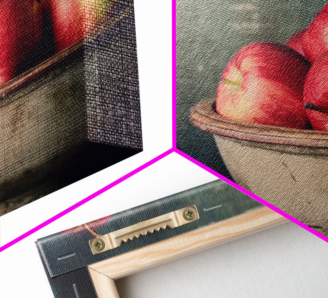 Primitive Kitchen Art, Framed Canvas Print, Still Life of Apples In A Rustic Bowl, Photography Print, Kitchen Decor, Country Kitchen