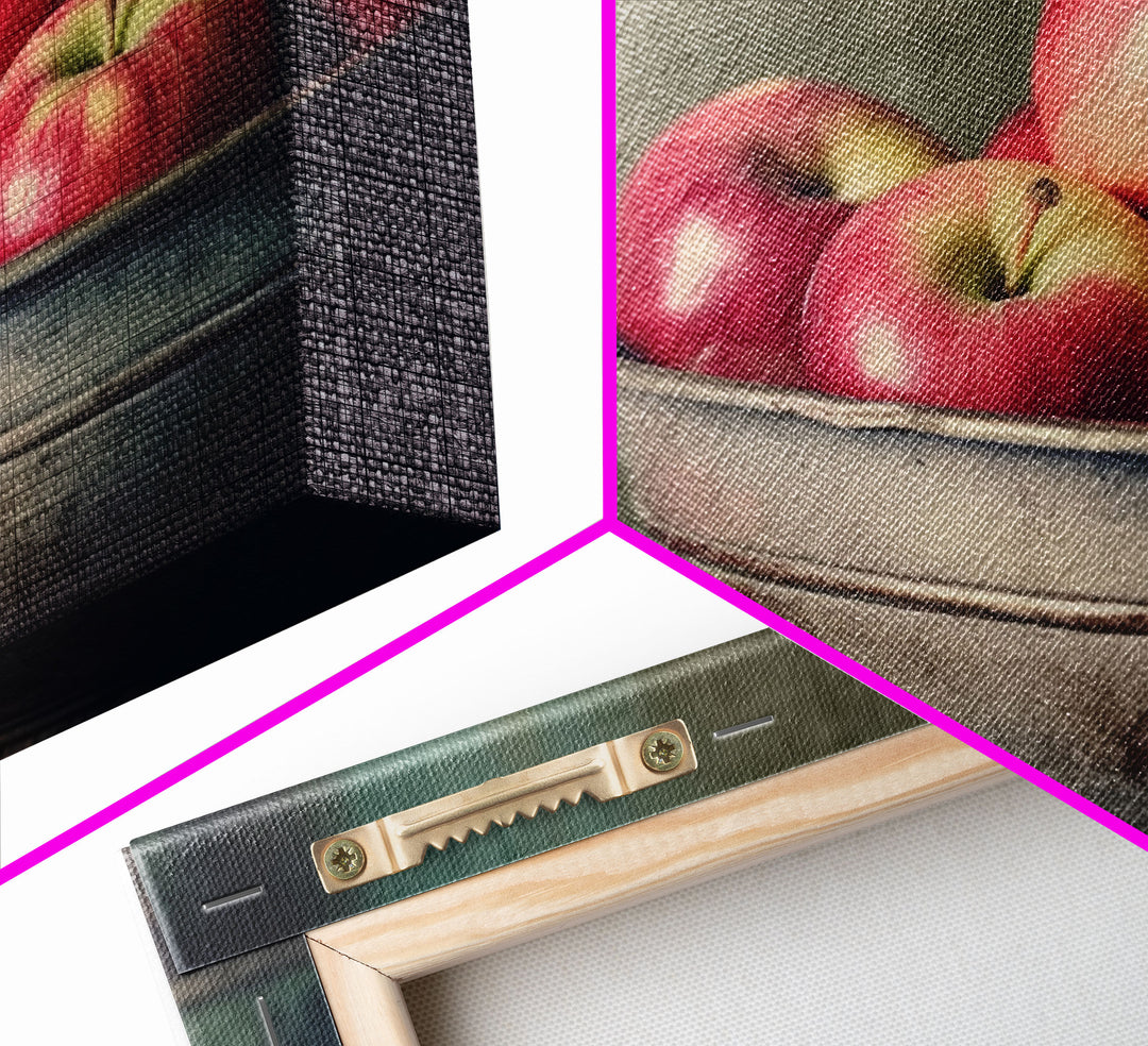 Farmhouse Kitchen Art, Framed Canvas Print, Still Life of Apples In A Rustic Bowl, Photography Print, Kitchen Decor, Rustic Country Kitchen