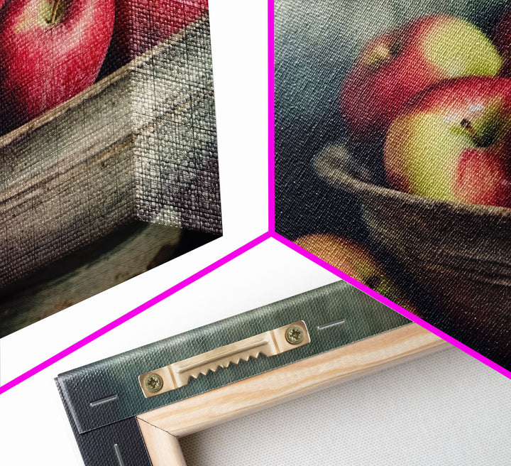 Farmhouse Kitchen Art, Framed Canvas Print, Still Life of Apples In A Rustic Bowl, Photography Print, Kitchen Decor, Rustic Country Kitchen