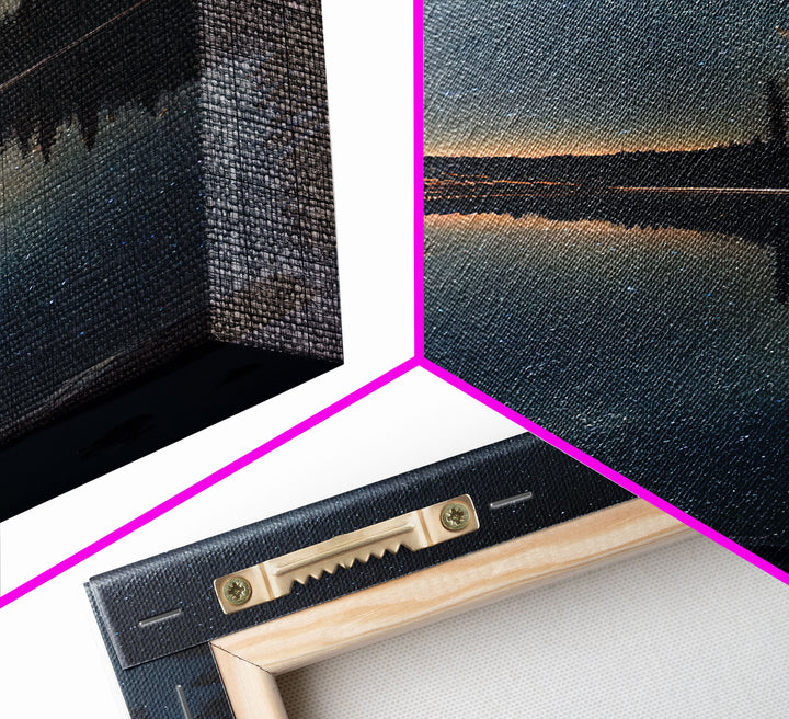 Reflections of a starry night sky over the lake, lakehouse art, beautiful framed canvas print