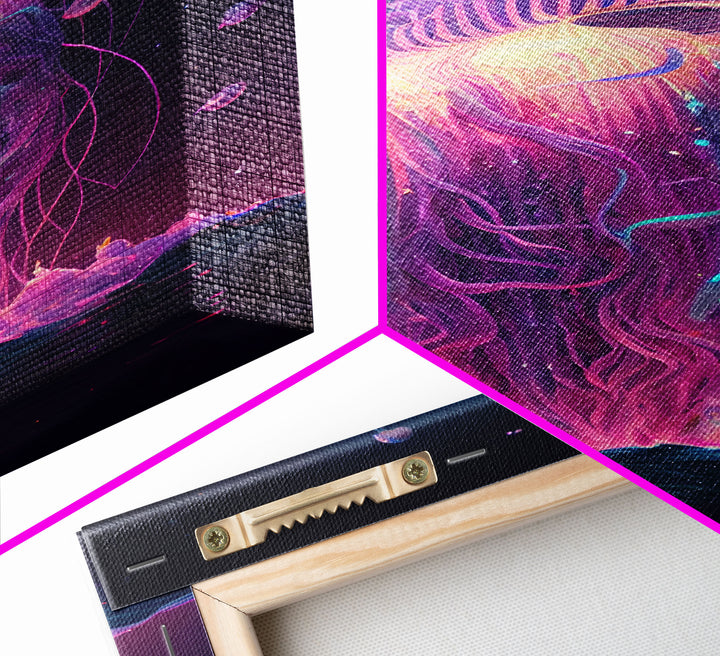 The Cosmic Jellyfish, Under The Sea Galaxy Art Mashup, Framed Canvas Print
