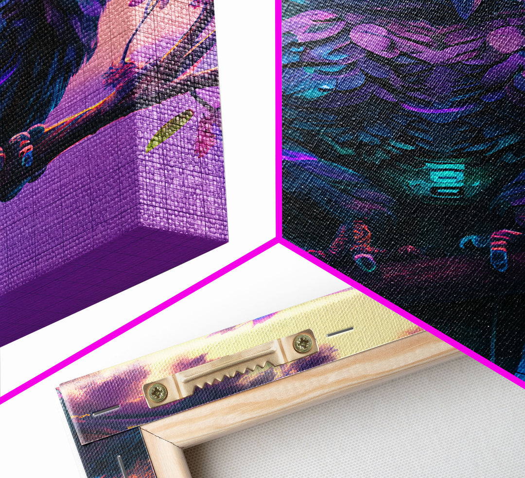 Cyberpunk Robot Owl, framed canvas print, Cybernetic android owl art, vaporwave aesthetic futuristic art