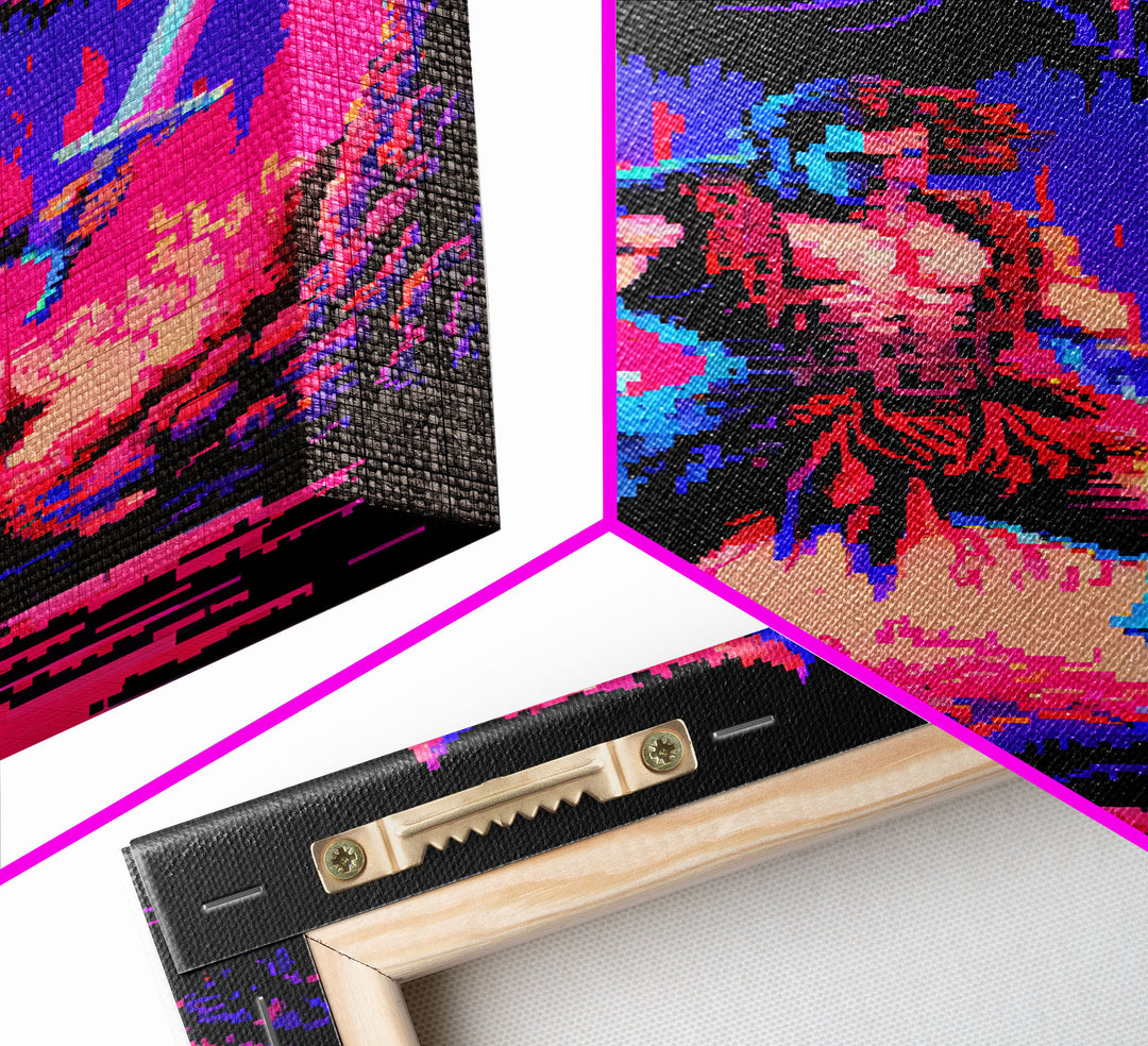 Tabletop RPG art, vaporwave neon aesthetic, Barbarian art, framed canvas print