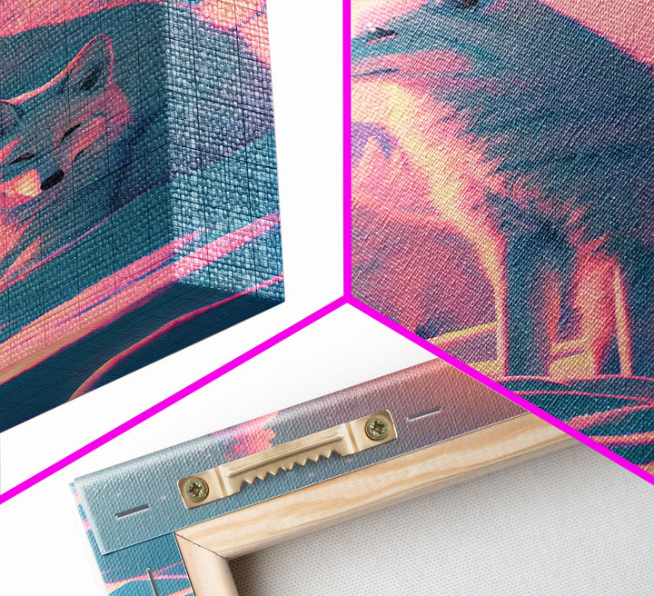 Cute Arctic Fox Art, animal prints, framed canvas print wall art, vaporwave aesthetic soothing art