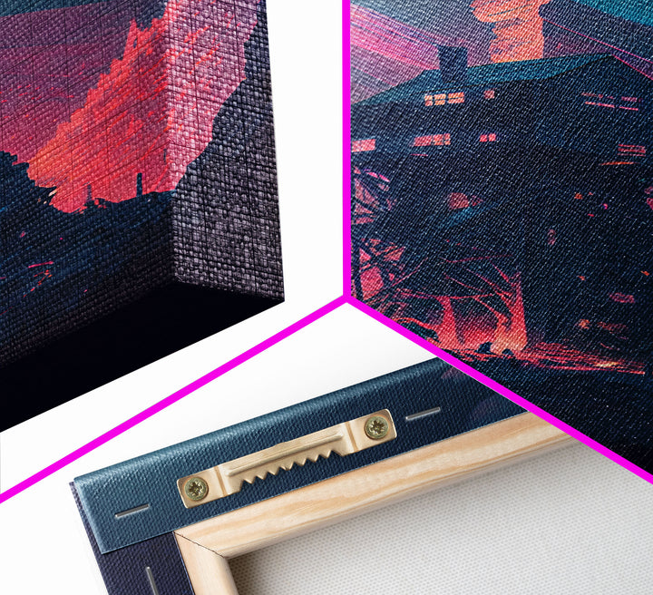 Fire-Watch, Watch Tower art, vaporwave aesthetic wall art, framed canvas print