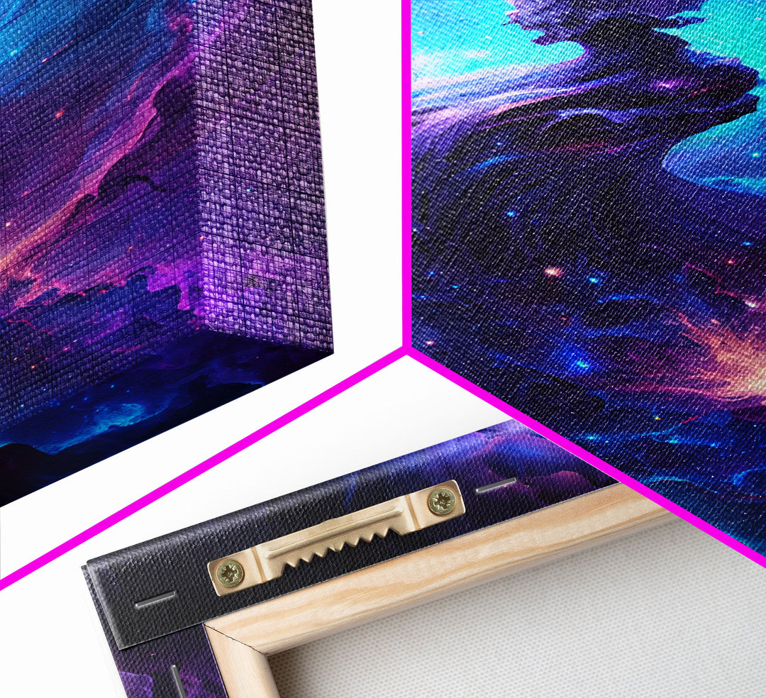 Oil paint print of outer space, framed canvas print, pastel space art