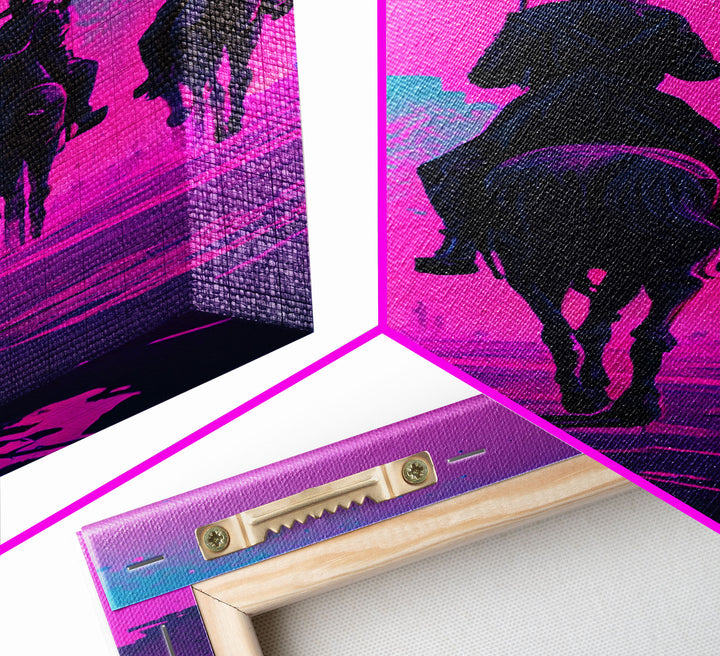 Post-Apocalyptic Cowboys, Vaporwave Aesthetic fantasy art, framed canvas print