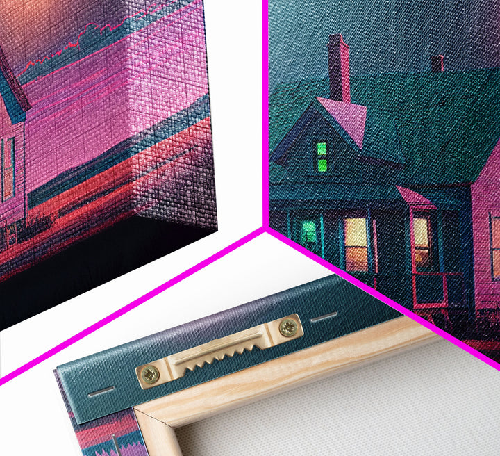 Primitive Retro Mashup, Little house on the prairie, vaporwave aesthetic style framed canvas print