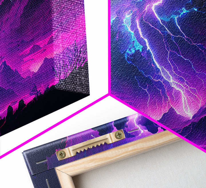 The Lightning Storm, framed canvas print, synthwave style fantasy art