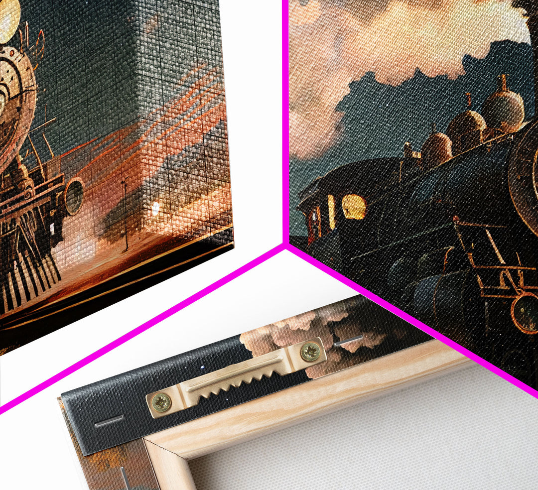 Steam Engine Train Tracks Night Stars Fine Art Print, Wall Art Print, Wall Poster, Wall Décor
