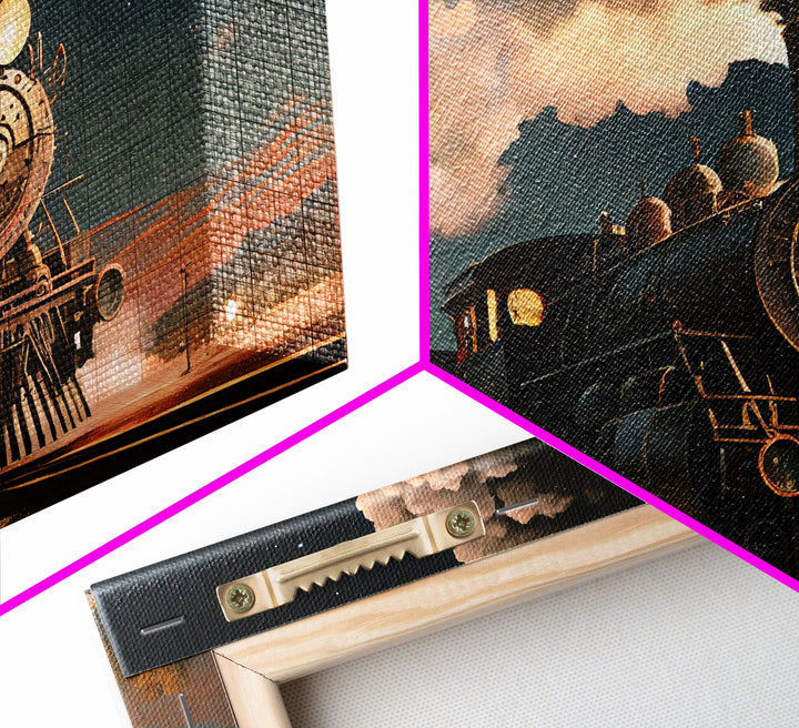 Steam Engine Train Tracks Night Stars Fine Art Print, Wall Art Print, Wall Poster, Wall Décor