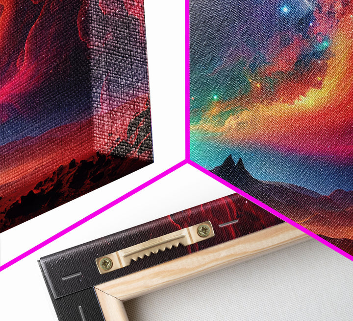 Colorful Galaxy Full of Stars, Framed Canvas Print, Unique Wall Art, Large Format Art, Retro Synthwave Style Space Art
