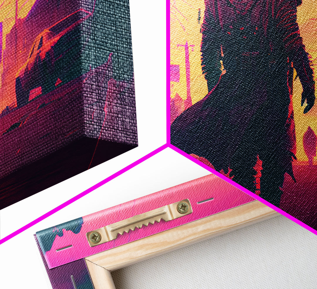 The Gunfighter, Retro Outrun style wild west cowboy art, framed canvas print
