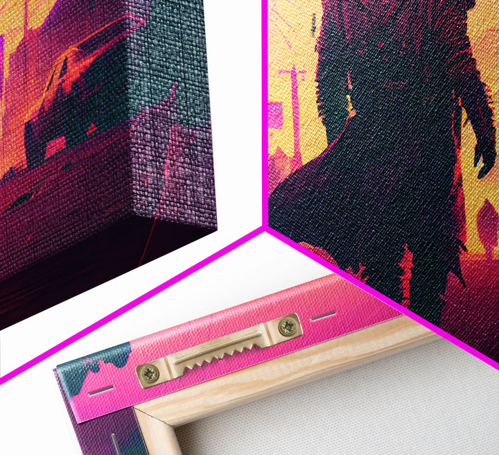 The Gunfighter, Retro Outrun style wild west cowboy art, framed canvas print
