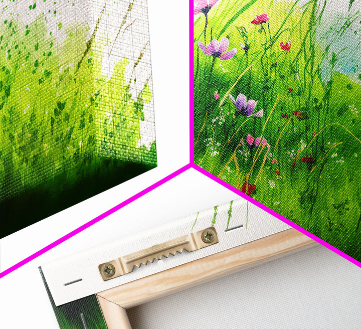 Modern Farmhouse Wall Art, Boho decor, Minimalist whimsical wall art, framed canvas print of beautiful wild flowers blowing in the wind