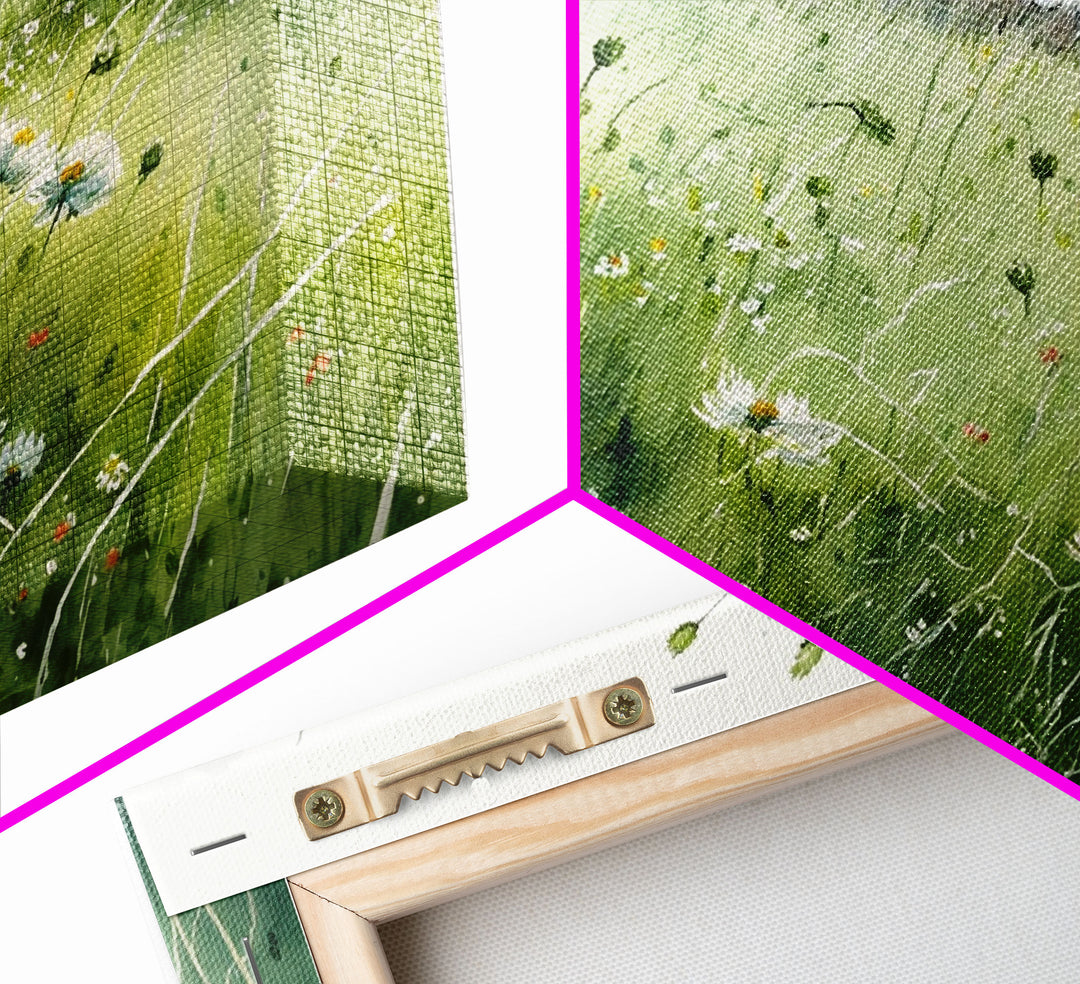 Modern Boho Wall Art, Wall Decoration, Beautiful field of wild flowers framed canvas print, Minimalist Farmhouse Decor