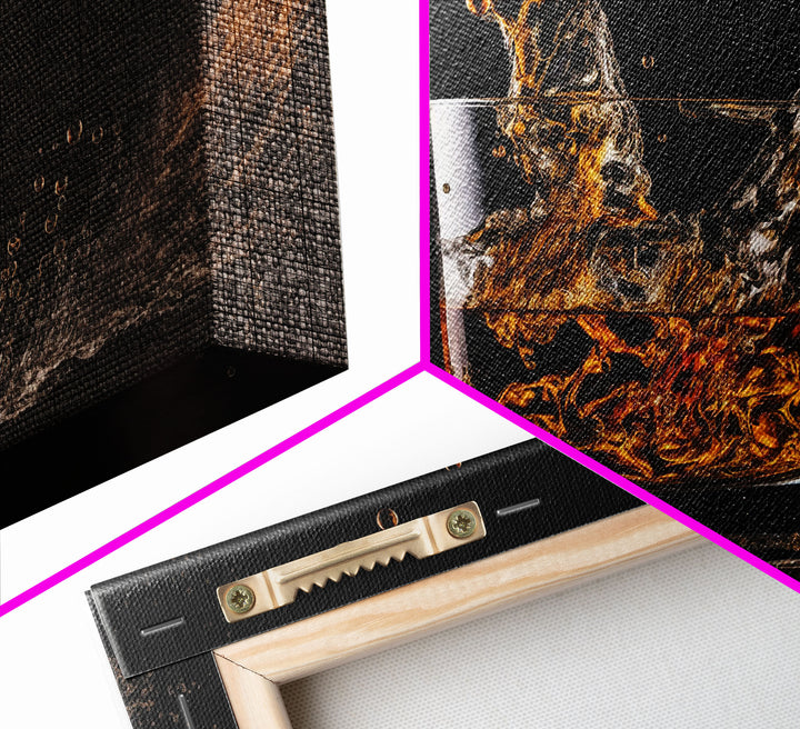 Whiskey Wall Décor, Ice falling into a glass of whiskey, modern / contemporary bar wall art, framed canvas print