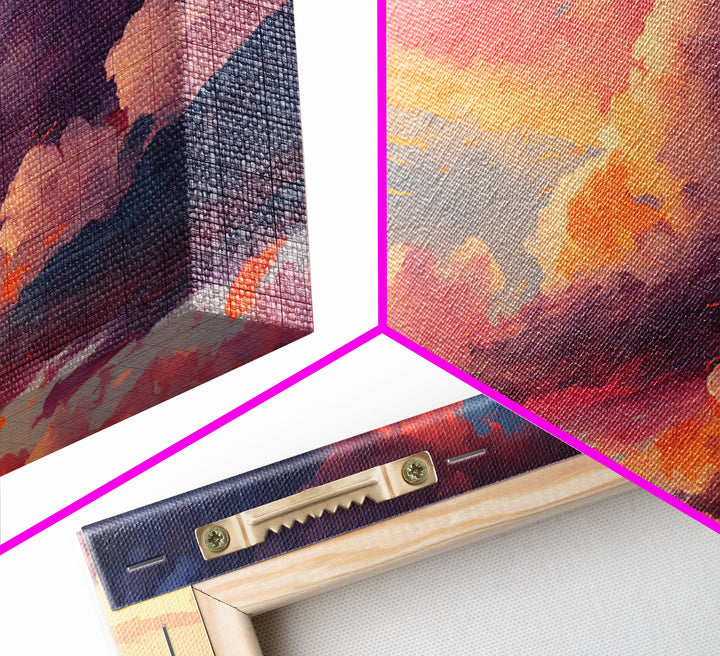 Pink Clouds Sunset Art | Framed Canvas Print | Vintage Style Painting Print | Whimsical Boho Decor | Modern Farmhouse Art
