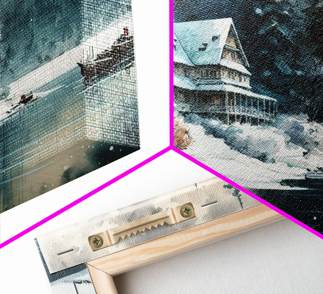 Snow Covered Landscape Art | Framed Canvas Print | Snowy Winter Scene | Boho Minimalist Modern Art | Art For Winter Cabin