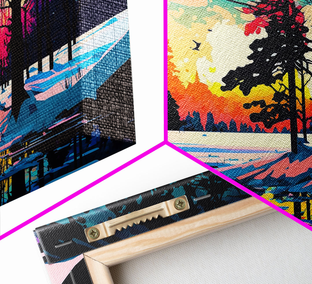 Pop Art Style Water Color of a Winter Forest | Minimalist Contemporary Art | Framed Canvas Print | WPAP Style Landcape Art