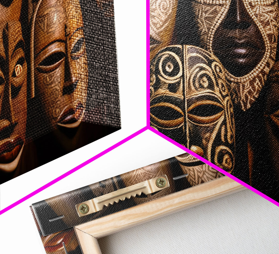 African Traditional Masks Framed Canvas Wall Art | Canvas Print Decor for Home & Office Decoration I Ready To Hang Canvas Print