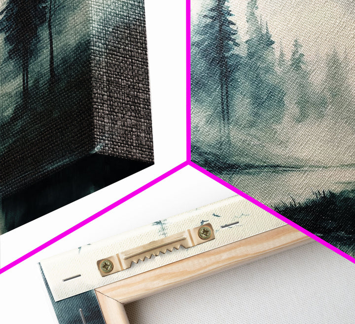 Watercolor of a foggy pine tree forest, framed canvas print, unique wall art, contemporary art, modern art