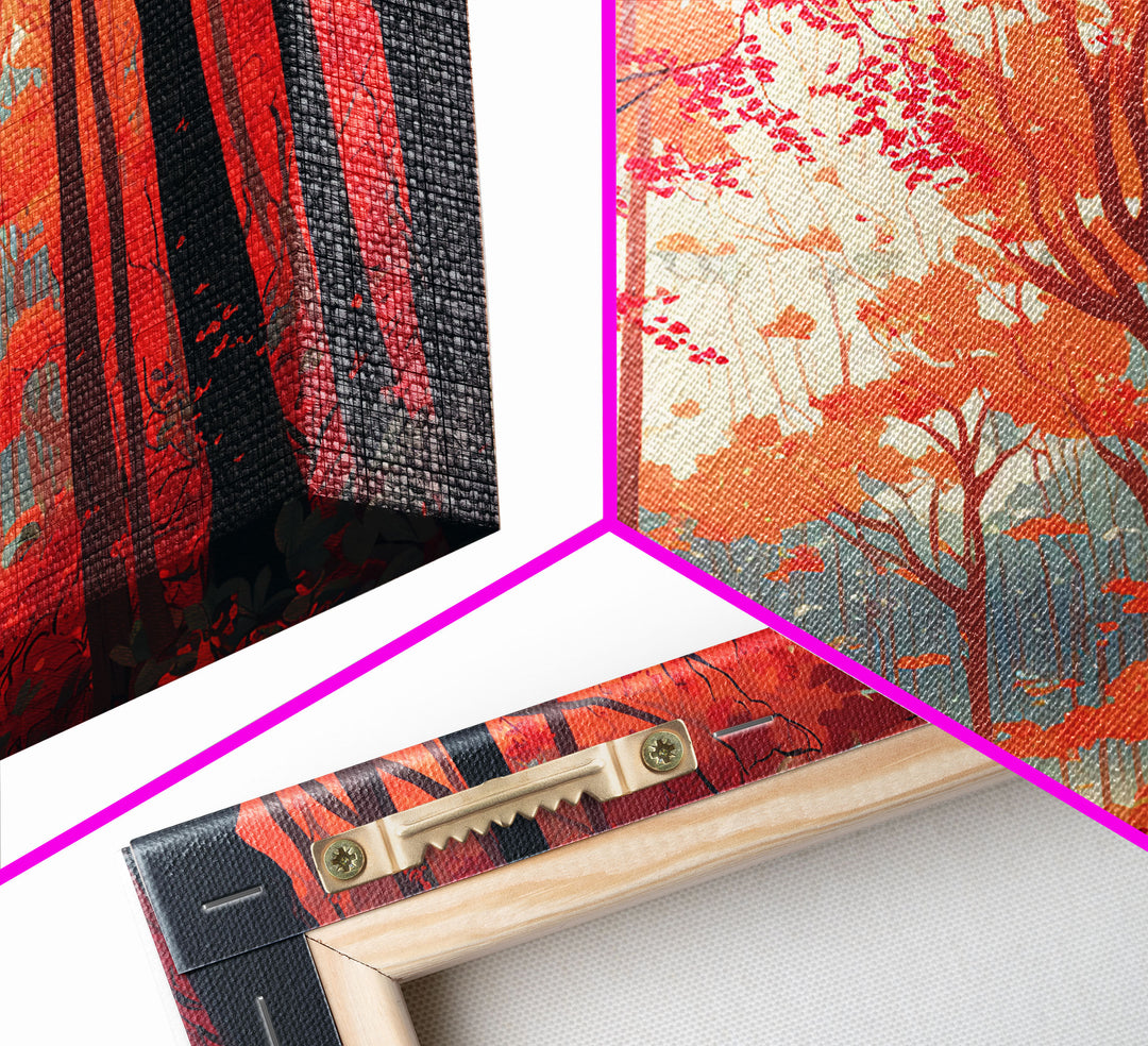 Red Forest, Forest Images, framed canvas print, forest ecosystem wall art, autumn forest wall art
