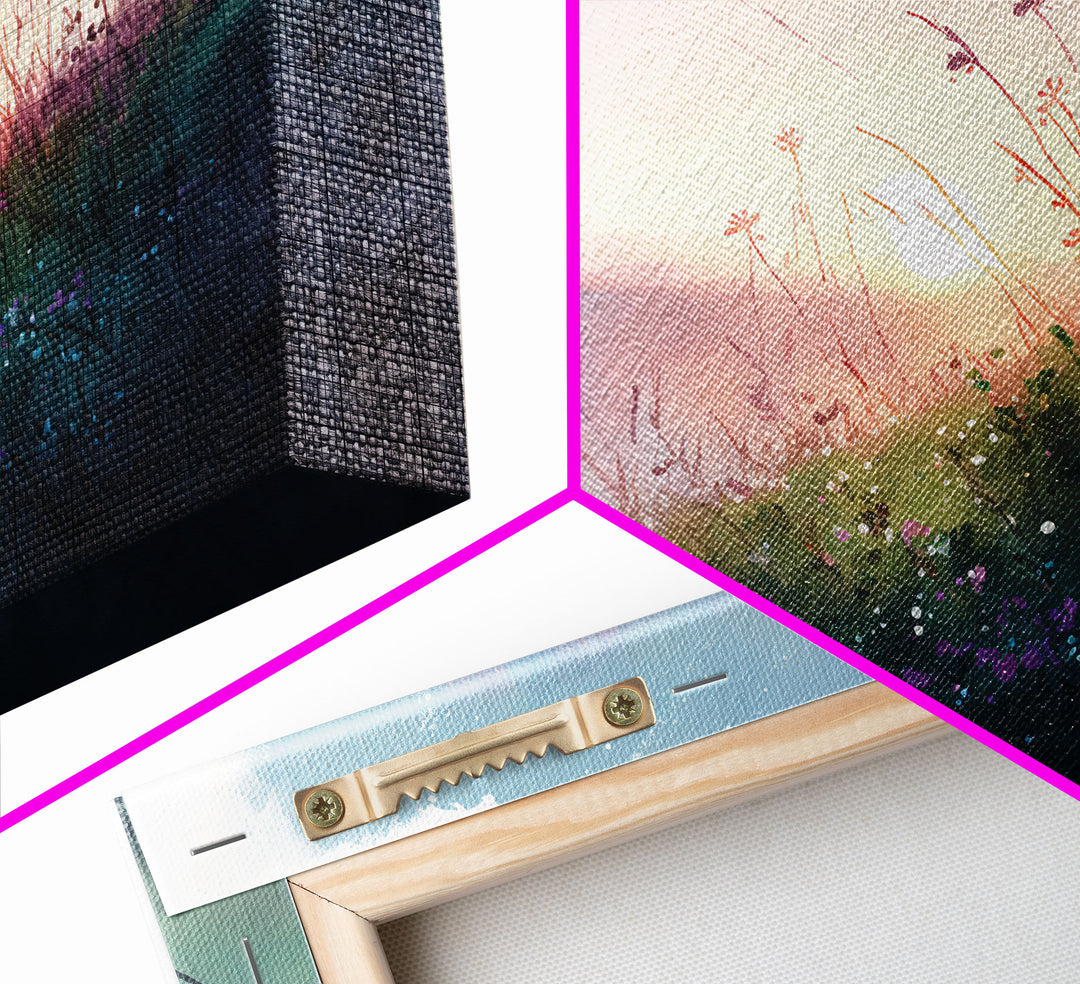 Serene Sunset, Watercolor Landscape Art, Framed Canvas Print, colorful wall art, above couch living room art