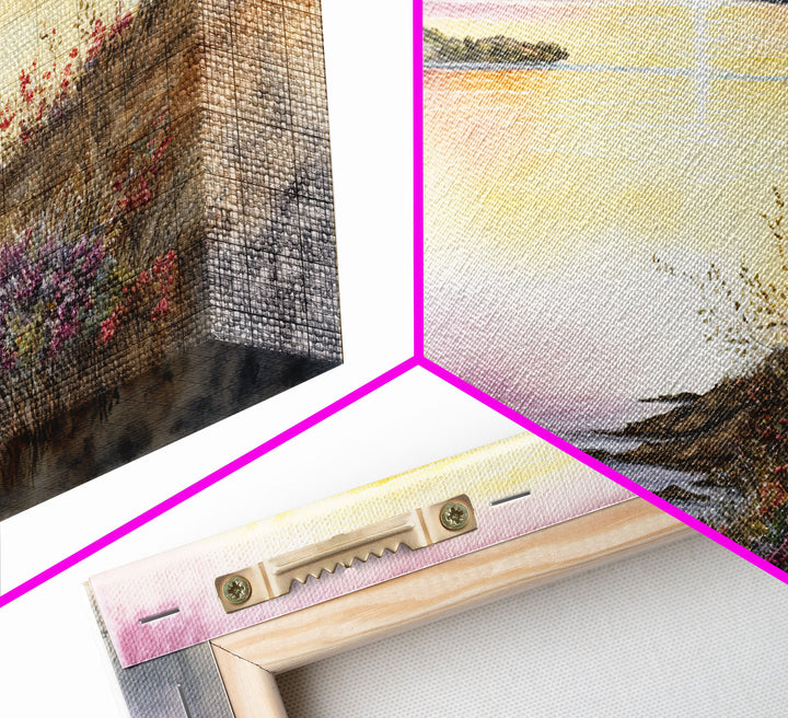 Flower Watercolor Painting, Beautiful thin brush stroke watercolor landscape, framed canvas print, living room art