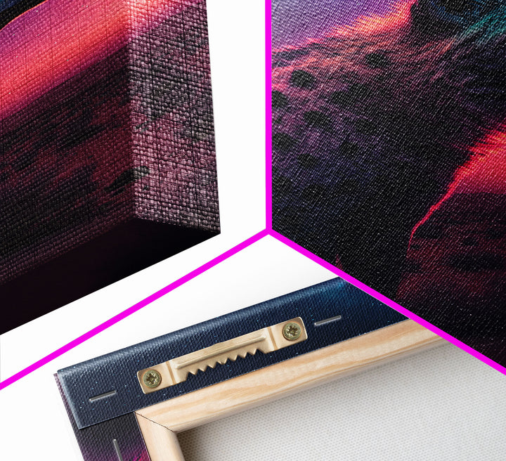 Portrait of a Neon Hyena, Laughing Hyenas, Framed Canvas Print, Unique Wall Art, Kid Room Art, Synthwave Retro Style Decor