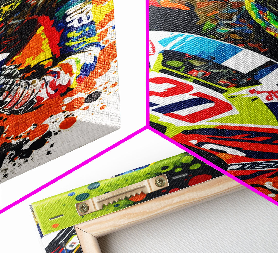 Pop Art Moto Racer, Motorcycle Art, WPAP Style, Framed Canvas Print, Graffiti style motorcycle art, dirt bike racer art