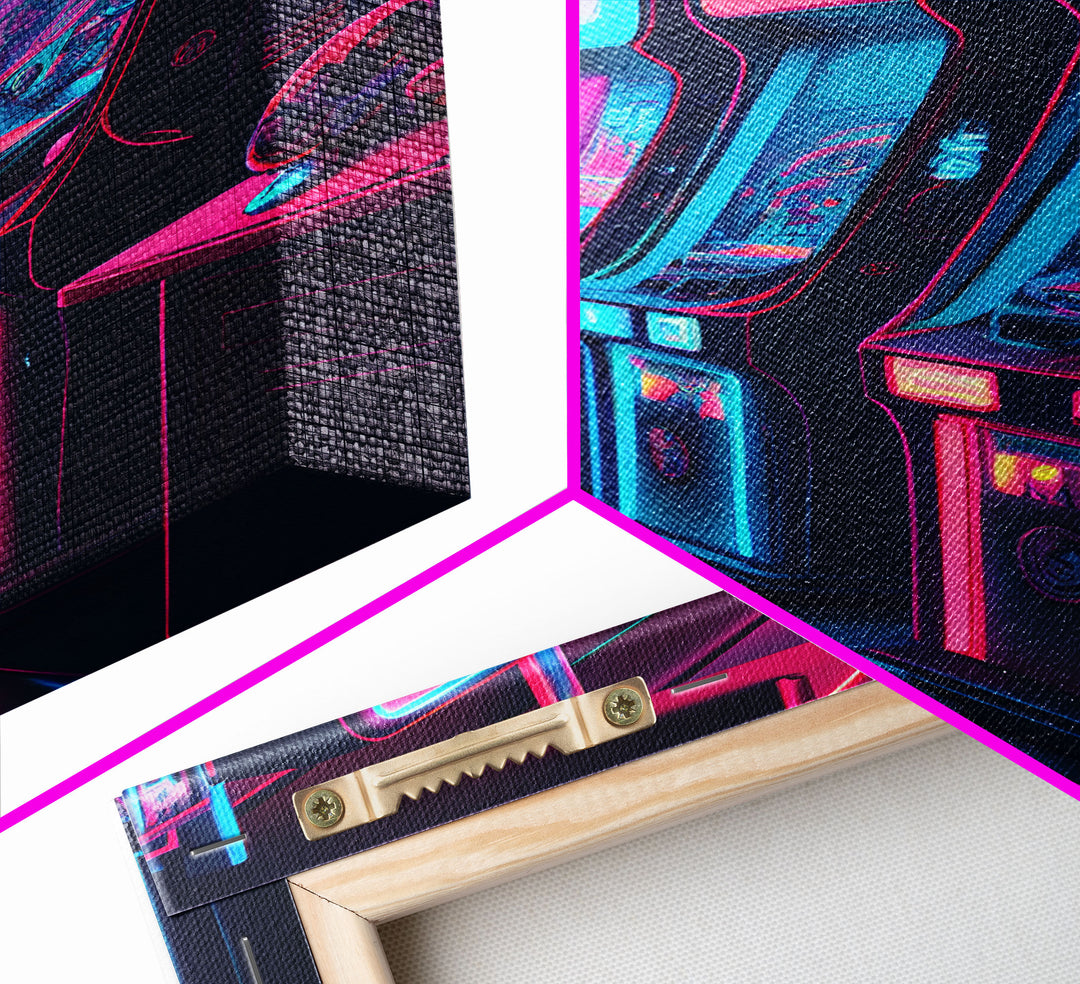 Game Room Decor, Framed Canvas Print, Synthwave Arcade, Boys Room, Gamer Gift, Gaming Wall Art, Video Game Posters, Teen Room