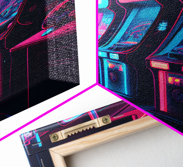 Game Room Decor, Framed Canvas Print, Synthwave Arcade, Boys Room, Gamer Gift, Gaming Wall Art, Video Game Posters, Teen Room