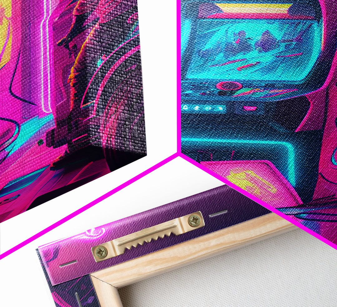 Game Room Decor, Framed Canvas Print, Synthwave Arcade, Boys Room, Gamer Gift, Gaming Wall Art, Video Game Posters, Teen Room