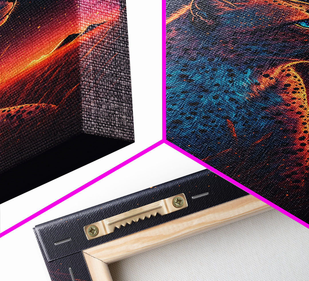 Cheetah Art Print, Framed Canvas Print, Leopard Art, Leopard Print, Retro Synthwave Art, Cheetah Wall Art, Cheetah Painting