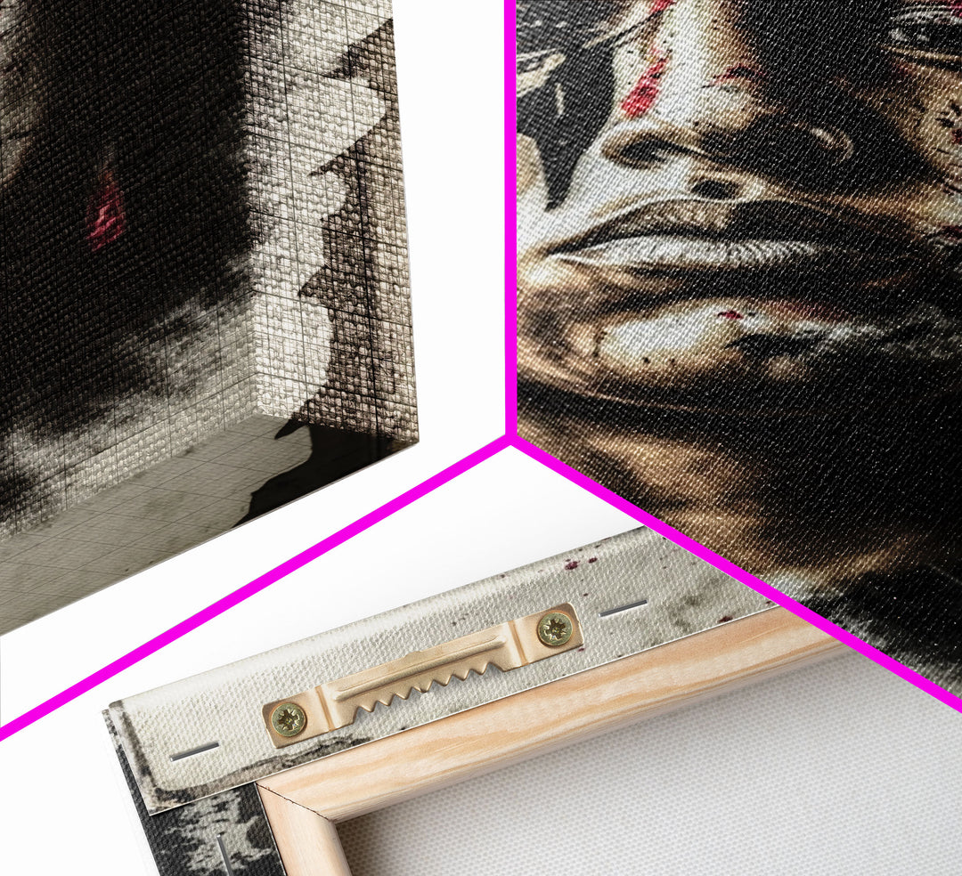 Brutal Graffiti Art, Native American Warriors Portrait, Framed Canvas Print