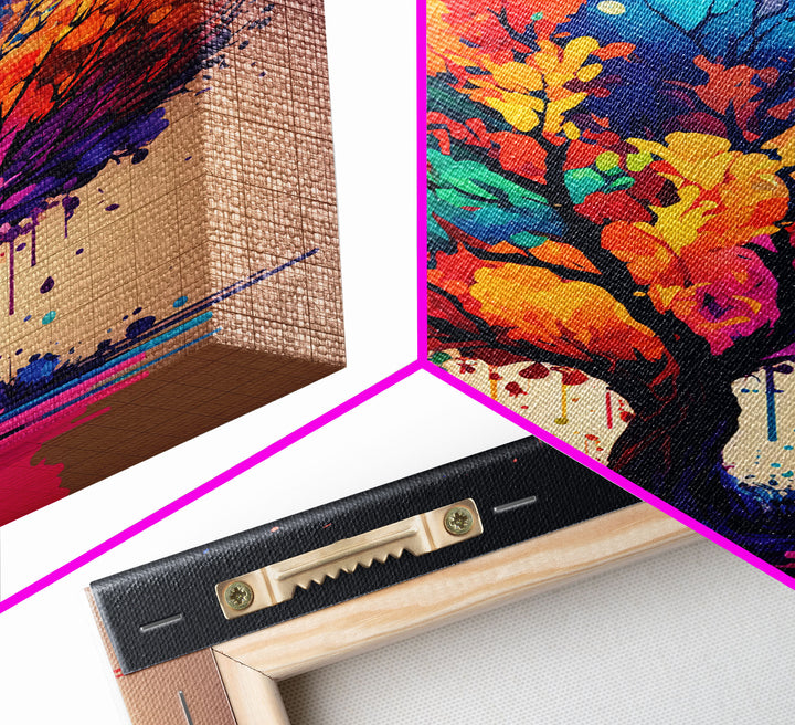 Abstract Tree Watercolor Canvas Print, Splatter Art, Blooming Colorful Tree On Canvas, Original Plant Floral Artwork, Landscape Bohemian Art