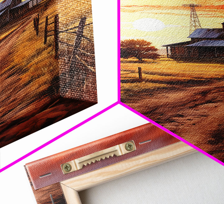 Sunset Over Kansas Farmhouse, Framed Canvas Print or Poster