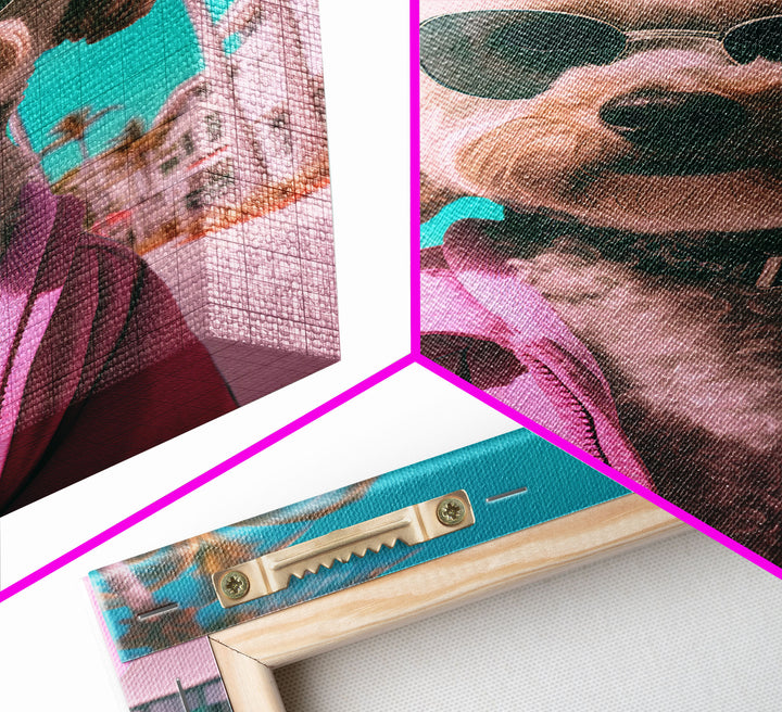 Poodle Dog Wall Print, Dog Wall Art, Dog With Shades, Pink Shirt, Funny Wall Art, Framed Wall Art, Framed Canvas, Wall Print, Wall Canvas