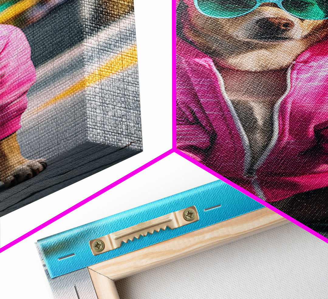 Chihuahua Wall Print, Copy of Dog Sunglasses, Pink Hoodie, Dog Wall Art, Funny Wall Art, Framed Wall Art, Framed Canvas, Wall Print