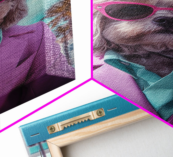 Shih Tzu Wall Print, Dog Wall Art, Dog Sunglasses, Pink Teal Suit, Funny Wall Art, Framed Wall Art, Framed Canvas, Wall Print, Wall Canvas