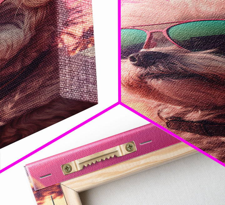 Shih Tzu Wall Print, Dog Wall Art, Dog Sunglasses, Palm Trees, Sunset, Funny Art, Framed Wall Art, Framed Canvas, Wall Print, Wall Canvas