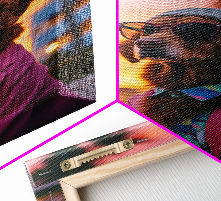 Golden Retriever Wall Print, Dog Art, Dog Sunglasses, Dog In Pink Suit, Funny Art, Framed Wall Art, Framed Canvas, Wall Print, Wall Canvas