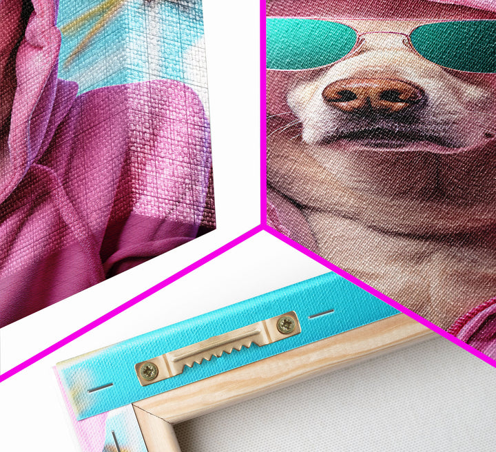 Labrador In Pink Hoodie Sunglasses Wall Print, Dog Portrait, Dog Art Print, Framed Wall Art, Framed Canvas, Wall Print, Wall Canvas