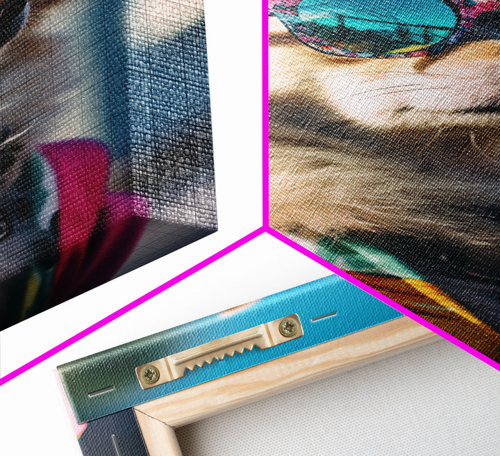 Long Haired Chihuahua In Pink Suit Sunglasses Wall Print, Dog Portrait, Dog Print, Framed Wall Art, Framed Canvas, Wall Print, Wall Canvas