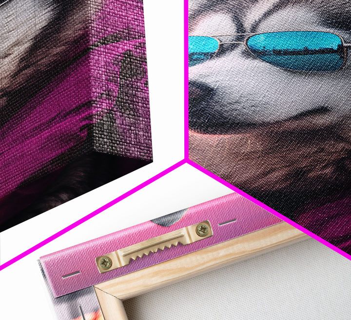 Siberian Husky In Pink Jacket Sunglasses Wall Print, Dog Art Print, Dog Portrait, Framed Wall Art, Framed Canvas, Wall Print, Wall Canvas